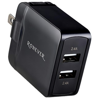 RONEVER 2.4A USB雙孔電源供應器, 黑色, 1個