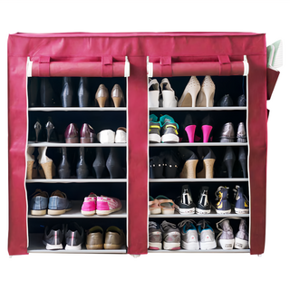 Cotton Field 棉花田傢飾 禮頓雙門12層鞋架 簡易組裝 防塵, 紅色, 1個