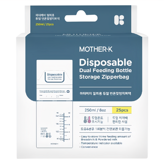 MOTHER-K 溫感拋棄式奶瓶袋 250ml/25入, 雙重夾鏈設計, 母乳奶粉皆可保存, 透明, 1盒