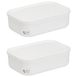 SHCJ 生活采家 ffcat日系可堆疊附蓋收納盒, 26.5 x 18.2 x 8.2cm, 純白小號扁款, 2個