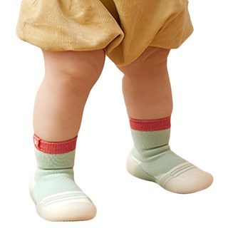 寬頭防滑透氣膠底學步鞋 柔軟舒適 防撞鞋頭, 綠白拼色, 22~23