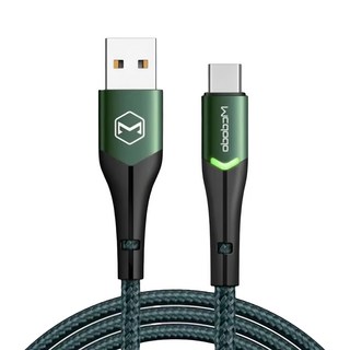 Mcdodo 麥多多 MDD偉麗 雙LED線, TypeC接口, 綠色 1M, 鋁合金+尼龍編織, 1條