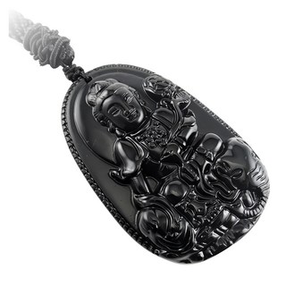 喜緣玉品 十二生肖守護神黑曜石玉珮 八大守護神, 可調整長度掛繩，心靈的守護者, 千手觀音 鼠, 1個