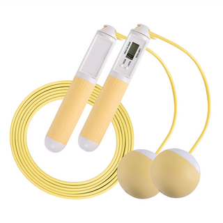 LEADER X 高階智能計數 快速燃脂有氧減肥兩用跳繩(贈收納袋)莫蘭迪限定款(黃色), 手柄19 x 3cm + 無線球直徑6.5cm + 有線繩280 x 0.2cm, 1組