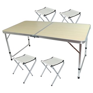 FOSO 戶外露營折疊桌椅組 含四張椅子 鋁合金框架 可調節高度 方便攜帶, 120cm, 白楓, 不適用, 1組