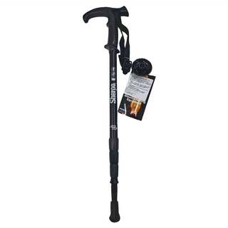 RHINO 犀牛 雪巴四節柺杖式登山杖 S781 6061鋁合金杖身 高級舒適握把 防滑底座, 黑色, 1支
