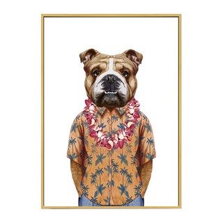 Boss 穿夏威夷襯衫的拳師狗藝術畫, 金框