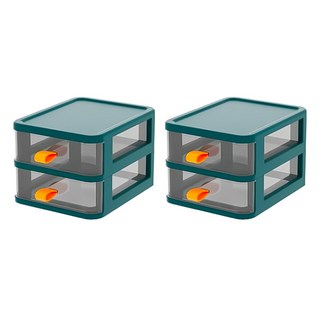 小麥購物 透明桌面收納盒 C469 245g 2個, 撞色綠, 2層