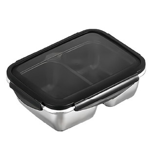 304不鏽鋼可微波手提黑蓋長方密封保鮮盒, 550ml, 173g, 1個
