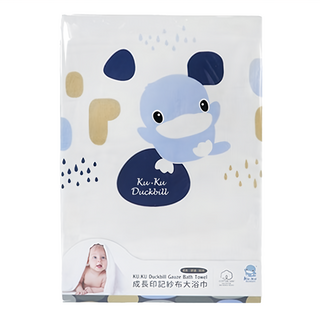 KU.KU Duckbill 酷咕鴨 成長印記紗布大浴巾，100%純棉 72cm x 91cm, 藍色, 1件