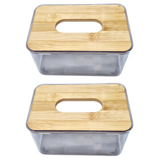 isona 愛收納 簡約竹木面紙盒, 黑色, 2個