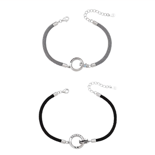 MARIGOLD 美爾朵 王子公主情侶手鍊二入禮盒 925純銀手鍊, 黑色 + 灰色