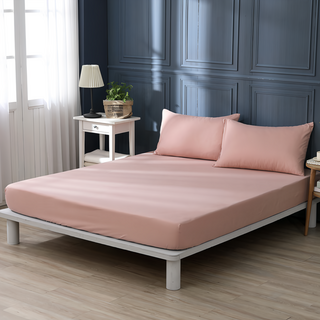 Ishur 伊舒爾 玩色主義 柔絲棉表布 柔軟舒適 吸濕透氣, 床墊套 + 枕套組, 單人, 鮭魚粉