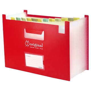 DaTaBanK 三田文具 A4 站立式 12層風琴夾 聚丙烯(PP)材質 尺寸242x338mm 每層均附標籤索引插, 紅色, 1個