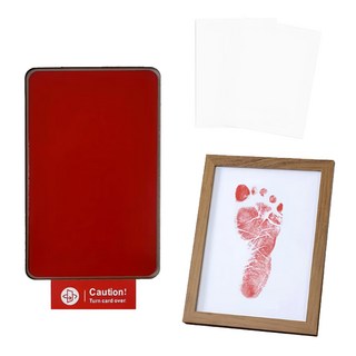不髒手寵物嬰兒手印足跡印台 附相框 + 紙卡 Set (印台/相框/紙卡), 大 ( 12 x 7.8cm ), 紅色, 1組