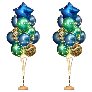 氣球樹套餐 G款 發光氣球樹支架 鋁箔及乳膠氣球 裝上氣球後整體約160CM可裝13顆氣球, 藍色 + 綠色, 2組