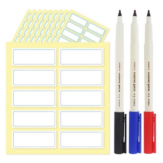 Yeonduaengdu 防水標籤貼紙 + 簽字筆組, 1組, 油性簽字筆黑色 + 藍色 + 紅色