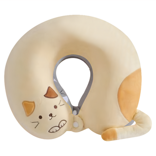 DESMOND 岱思夢 卡哇伊貓咪造型U型記憶護頸枕, 米黃色