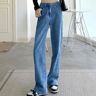 女款多碼高腰素面顯瘦直筒牛仔寬褲 HL885, 2XL, 深藍