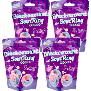 Juicee Gummee QQ軟糖 黑醋栗圈造型 酸甜黑醋栗風味 5%果汁, 70g, 4包