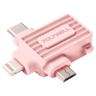 POLYWELL 寶利威爾 三合一OTG轉接頭 PW15-T65-0509, POLYWELL 三合一OTG轉接頭, 粉色, 1個