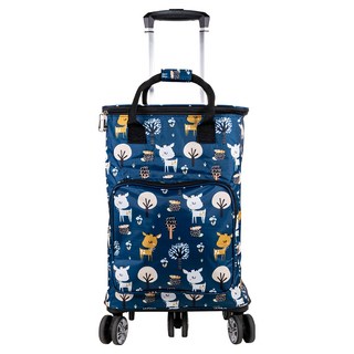 Beatrice碧翠絲 可折疊伸縮拉桿5輪購物車 行李箱等級萬向輪, 森林小鹿 深藍色, 1組