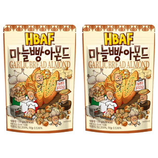 HBAF 杏仁果與大蒜麵包, 韓國原裝進口, 辦公室必備零食, 120g, 2包