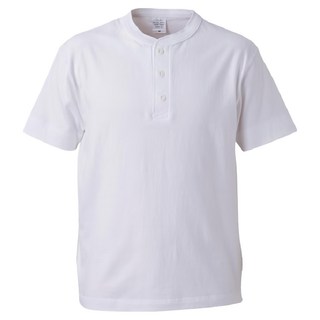 United Athle 亨利領短T, 美國棉, 圓筒設計, 貓眼鈕扣, S, 白色