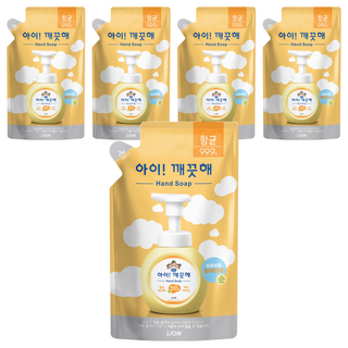 LION 獅王 洗手慕斯補充包 爽身粉香, 200ml, 5包