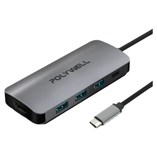 POLYWELL 寶利威爾 Type-C七合一集線器 HUB 100W PD快充 5G HDMI SD TF, PW15-T02-A054, 1個
