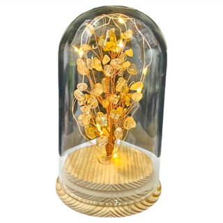 吉祥水晶 玻璃燈罩招財樹夜燈 附6顆電池 尺寸7.45cmx12.5cm, 黃水晶, 1組