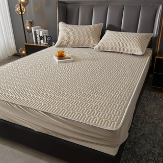 Ishur 伊舒爾 乳膠冰絲涼蓆墊 防蹣抗菌 柔軟舒適 輕薄透氣, 涼蓆墊 + 枕套 x 2, 冰炫黃