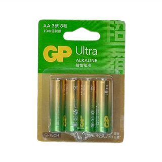 GP Batteries 超霸 Ultra鹼性電池3號 專利防漏技術 長效鎖住電量 高純石墨墨環 優化導電性能 10年保質期, 8個裝, 1組
