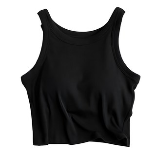 葉子小舖 細條紋內搭背心 莫代爾棉+海綿墊 帶胸墊, 黑色