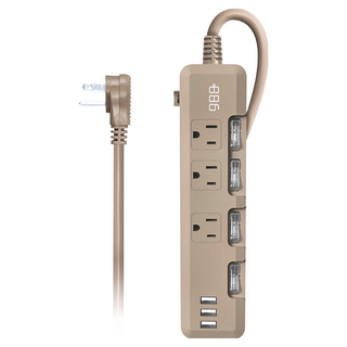 886 極野家 4開3插 3USB過載保護延長線 - 3.5A大輸出(奶茶棕), 1.8m, 1個
