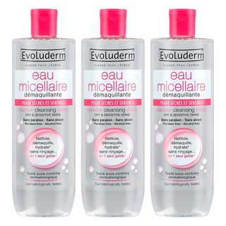 Evoluderm 潔膚卸妝水 臉部眼唇專用 溫和不刺激 低過敏性, 500ml, 3瓶