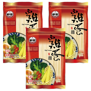 新宏雞蛋麵 麵體香Q有勁 夾鏈袋包裝, 600g, 3包