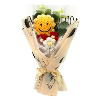 六分埔禮品 LED編織笑臉向日葵綠葉花束 畢業禮物, 向日葵 太陽花 黃色, 1件
