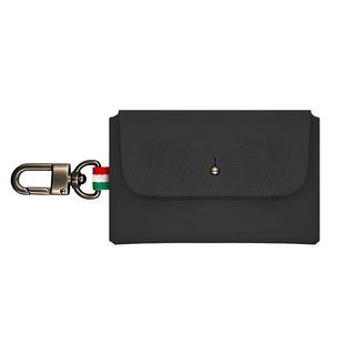 COZi 義大利植鞣革 鑰匙零錢包 100%植鞣皮革 台灣手工製造, 12.3 x 6.2 x 1.2cm, 黑色