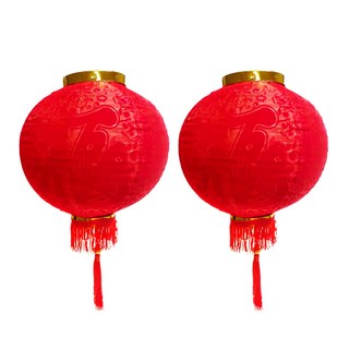 摩達客 農曆春節元宵 植絨魚福紅燈籠 新年裝飾 喜慶燈籠, 1入, 紅色