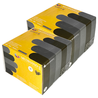 MEDIHAND 美恆 NBR手套 薄款 50個, 無粉, 低過敏, 防黑, 黑色, XS, 2盒