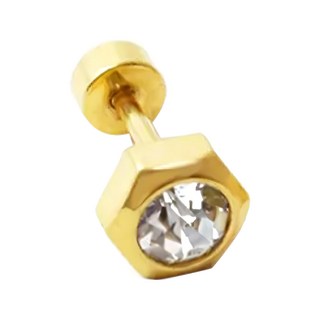 耀眼美人 閃耀六角金色蜂巢鋯石鑽鎖式耳環, 金色