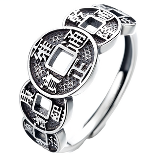 財神小舖 招財催運五帝錢戒指 (925純銀) 活圈, RS-042