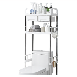 雙層不銹鋼馬桶置物架 抽屜款 白色 浴室收納好幫手 多功能, 1個