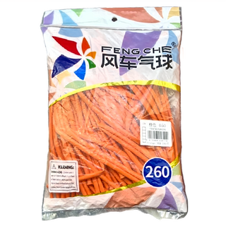 風車氣球 260長條氣球 天然橡膠, 橘色, 1包