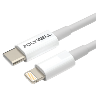 POLYWELL Type-C-Lightning PD快充線 PW15-W45-A252, 20cm, 白色, 1條