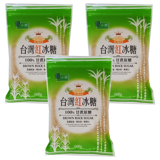 YASASHII 優 台灣紅冰糖 600g, 100% 甘蔗原糖, 無色素, 3包