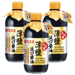 萬家香 純佳釀薄鹽淡口醬油，非基因改造黃豆釀造，450ml, 3瓶