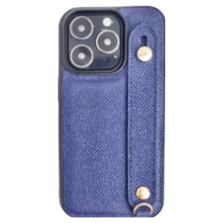 頭層手掌紋牛皮掛脖可站立手機殼, IPHONE 15 PRO MAX, 深藍色