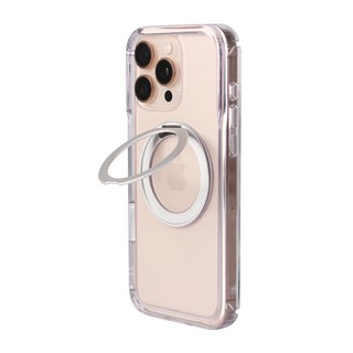 Moxbii 極空戰甲 旋轉磁吸支架保護殼 亮面 360°滑順旋轉磁吸 高質感輕薄鋁合金 全透明不變黃, Apple iPhone 14 Pro Max, 航太銀